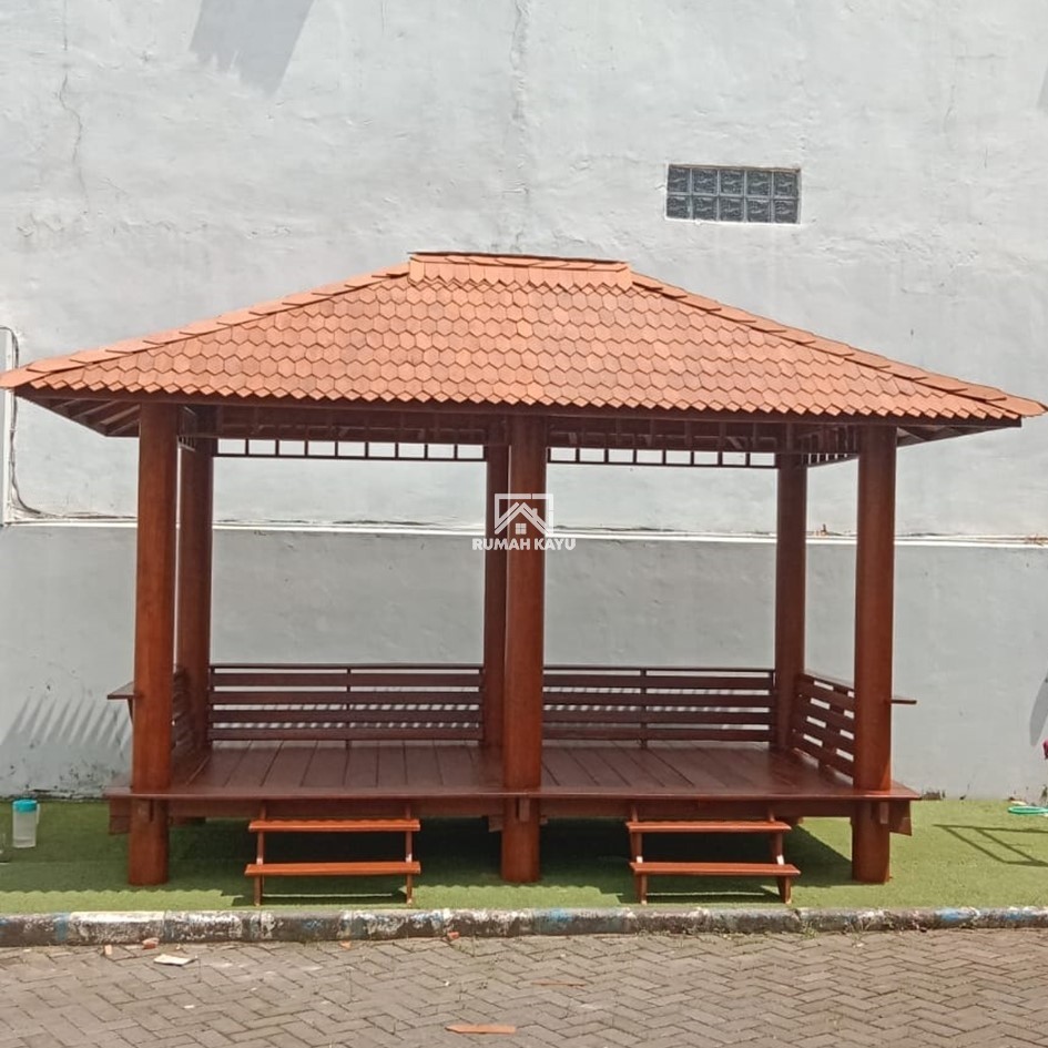 Gazebo Kayu Jati Desain Minimalis yang Tahan Lama untuk Taman atau Halaman Rumah