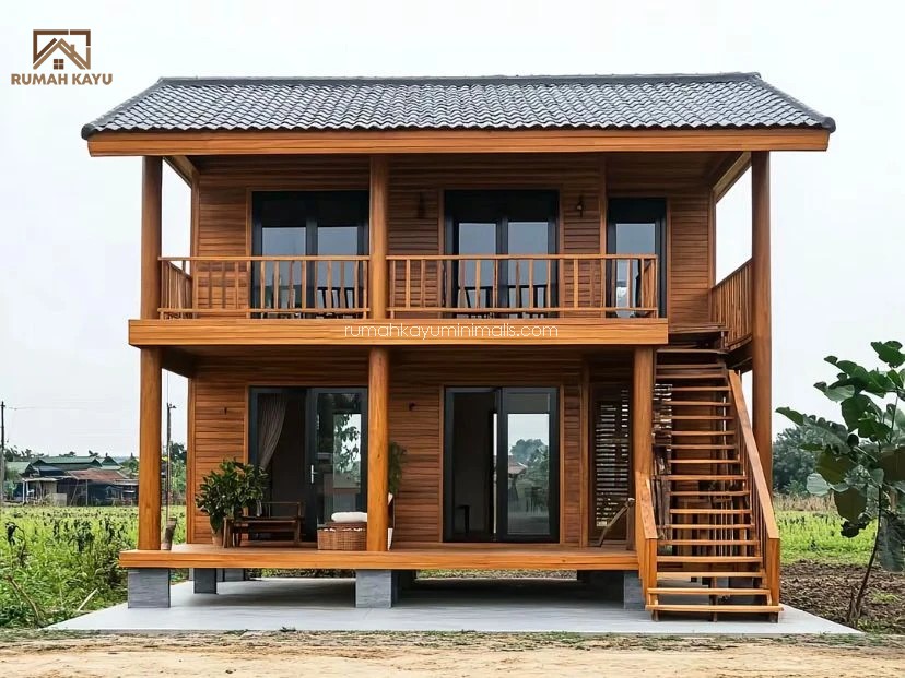 Wujudkan Hunian Idaman dengan Rumah Kayu 2 Lantai Modern Berbahan Kayu Jati